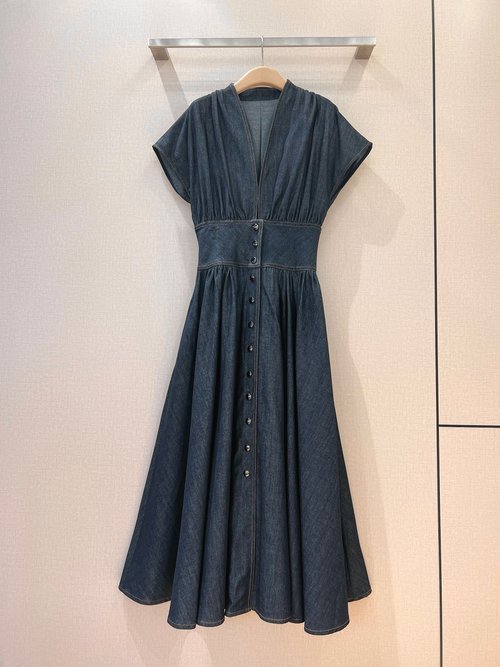 Dior Sleeveless Denim Dress with Deep V-neck & Metal