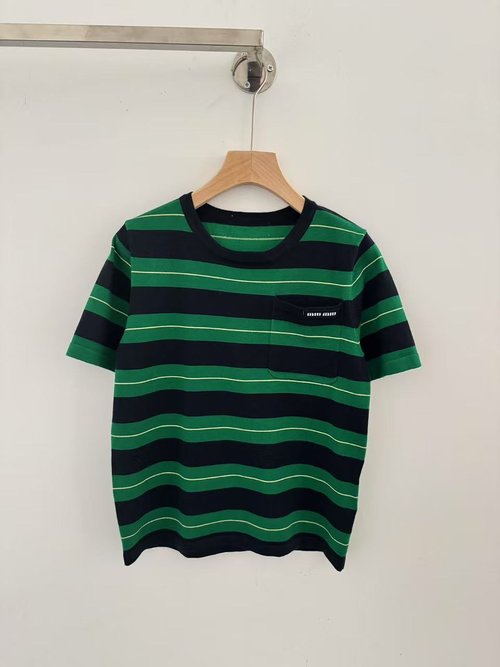 Miu Miu Cotton Short - Sleeve T - Shirt with Colorful Stripes