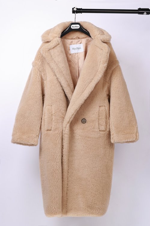 Max Mara Long Teddy Bear Coat in Champagne, Camel Hair and Silk Blend
