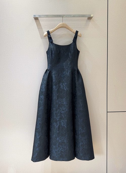 Loewe Black Sling Dress with A - Line Skirt and Shoulder Bow