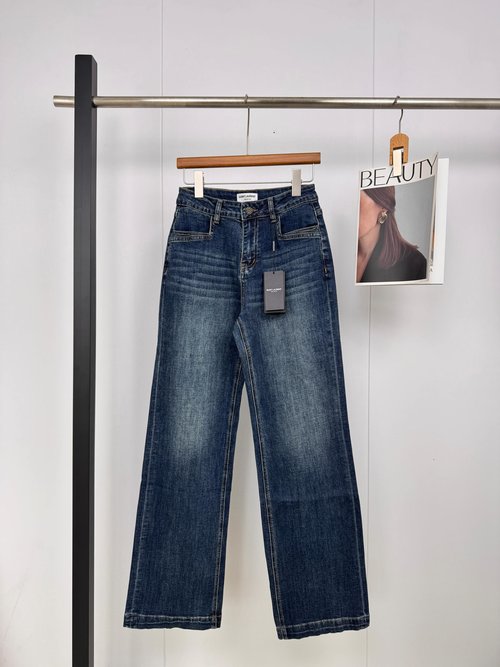Yves Saint Laurent Elastic Straight-leg Jeans with Back Pocket Embroidery