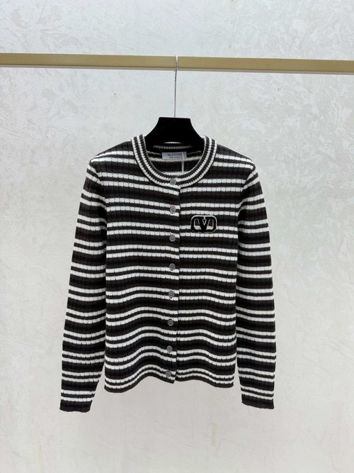 Valentino Striped Knit Cardigan with Chest Emblem, Timeless & Sophisticated