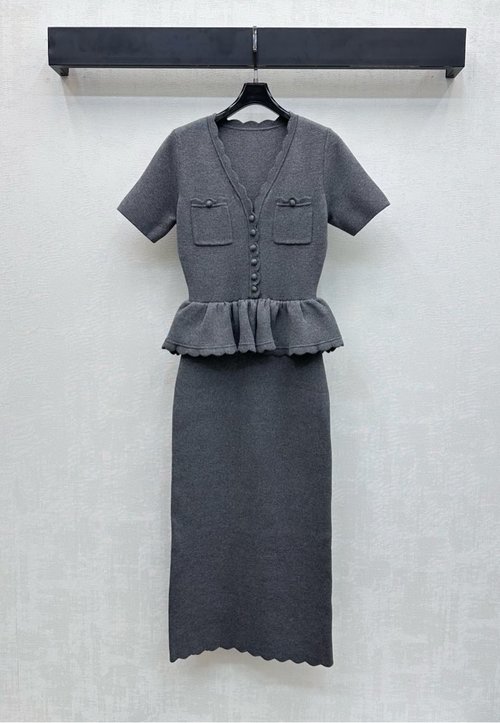 Self-Portrai Alpaca Blend Knit Dress with V-Neck and Pocket Details