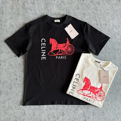 Celine Horse - Printed Short - Sleeve Cotton T - Shirt in B&W