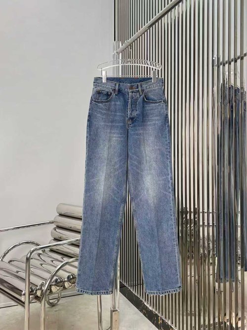 Celine Collection: Arch Leather Badge Decorated Jeans