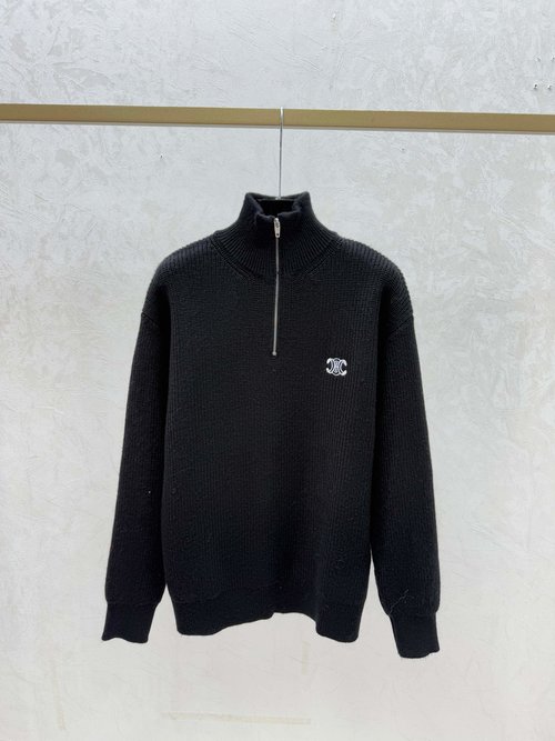 Celine Solid Color Green and Black Turtleneck Knit Long Sleeve