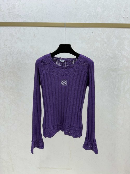 Loewe Solid Color Hollowed-out Knit Long Sleeve
