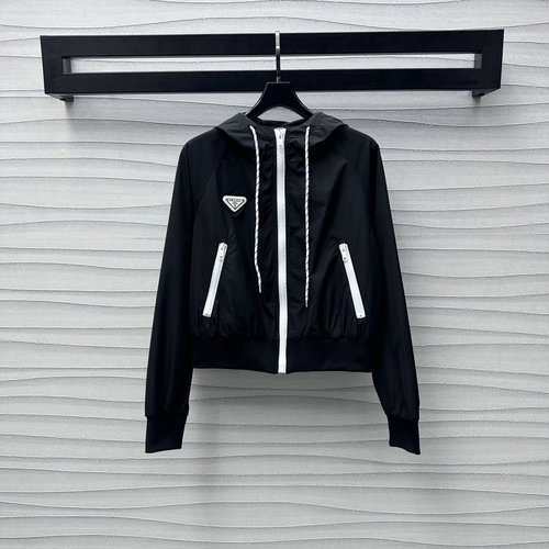 Prada Casual Fashionable Hooded Nylon Windbreaker for Occasions