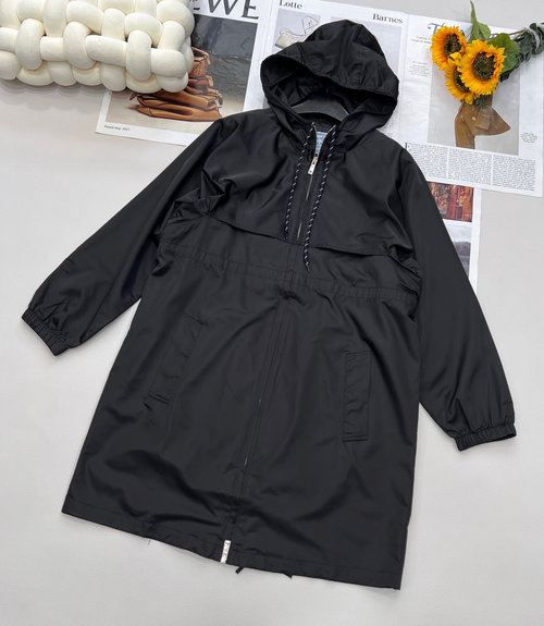 Prada Customized Breathable Nylon Hooded Long Coat with Drawstrings