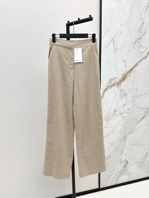 Max Mara Linen High-Waisted Straight-Leg Pants with Logo