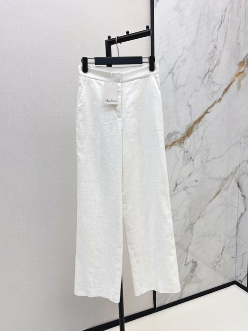 Max Mara Linen High-Waisted Straight-Leg Pants with Logo