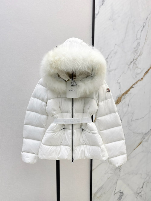 Moncler Hooded Down Jacket with Fox Fur Collar, Imported White Goose Down Filled, Two Colors