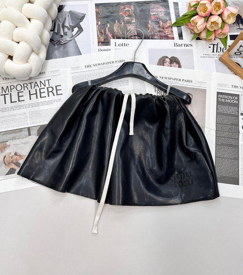 Miu Miu Zippered Leather Jacket and Skirt Set with Brand Embroidery