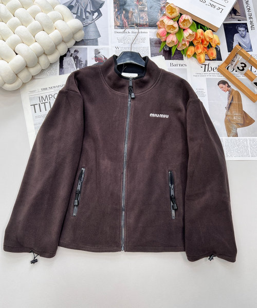 Versace Reversible Collar Color-Blocked Zipper Fleece Coat with Logo Embellishment