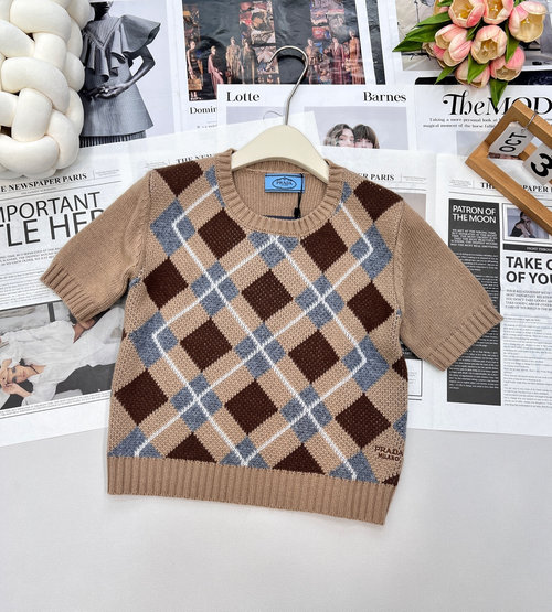 Prada Custom Knit Short Sleeve with Contrast Collar and Logo Embroidery