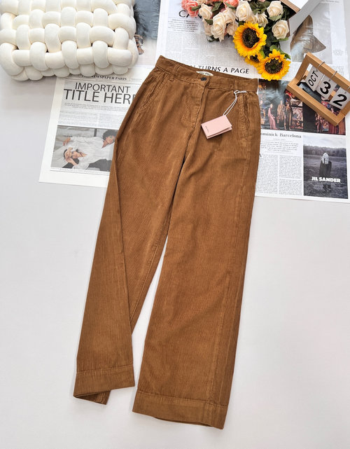 Miu Miu Khaki Corduroy High-Waist Pants for a Stylish Silhouette