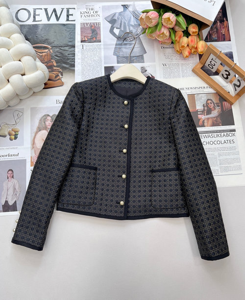 Dior Black and Gold Butterfly Quilted Short Coat with Classic Pattern