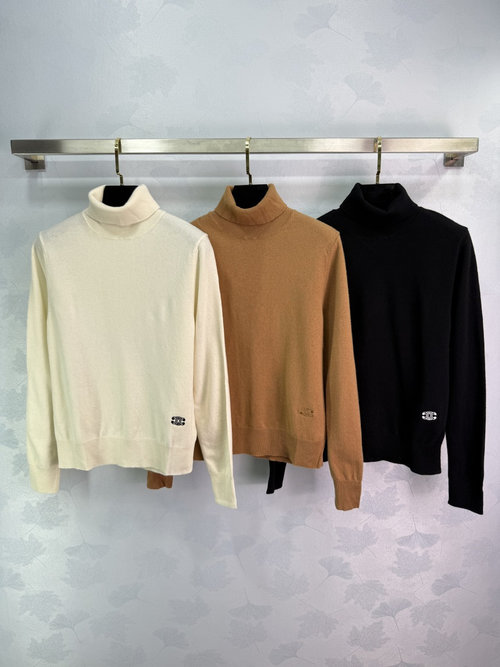 Celine High Neck Long Sleeve Knit Top with Embroidered Triumph Arch Logo