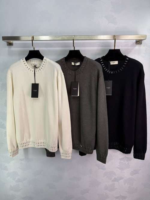Fendi Round Neck Knitwear with Rivet Decoration