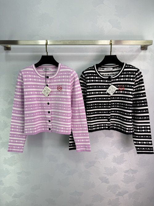 Loewe Striped Knit Cardigan with Logo Detail for Timeless Elegance