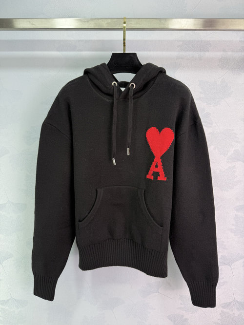Ami Heart Pattern Knit Hoodie, Comfortable and Fashion - Forward