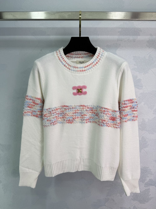 Celine Customized Wool Knit Top with Arc de Triomphe Logo and Colorful Collar