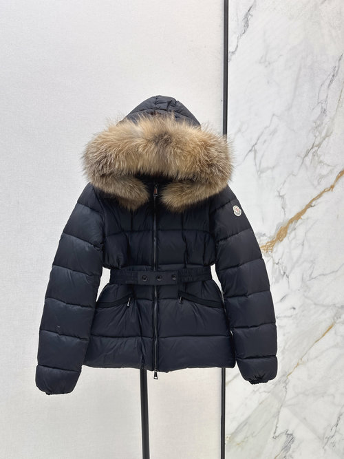 Moncler Classic Short Hooded Down Jacket with Raccoon Fur Collar
