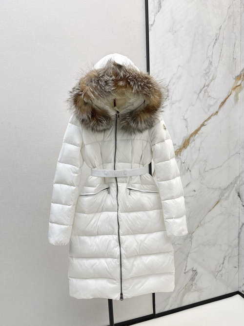 Moncler Classic Long Hooded Down Jacket with Raccoon Fur Collar