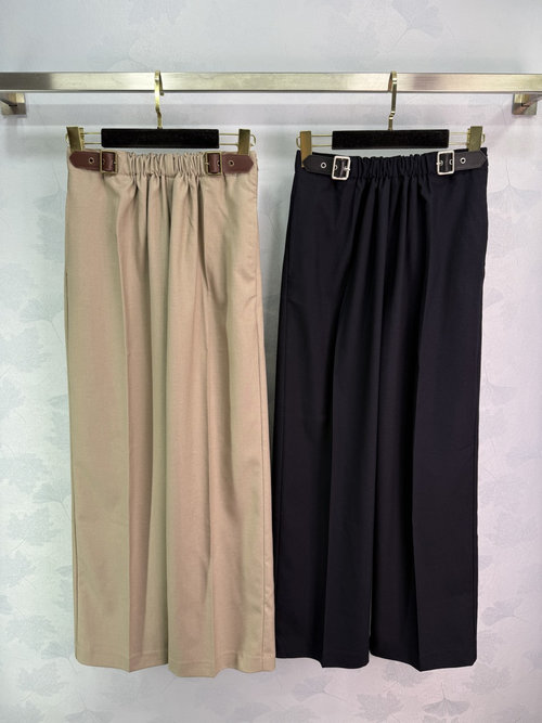 Loewe Elastic Pleated Suit Set with Leather Buckle Detail