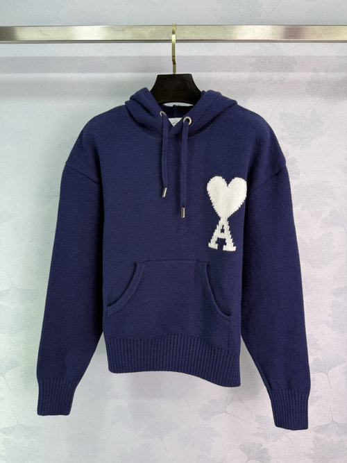 Ami Heart Pattern Hoodie with Soft Wool Fabric