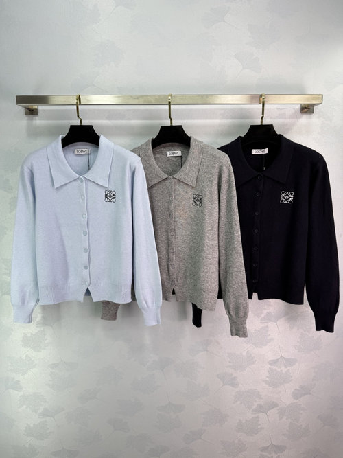 Loewe Classic Logo Embroidered Cardigan with Collar, Chic and Age-Defying