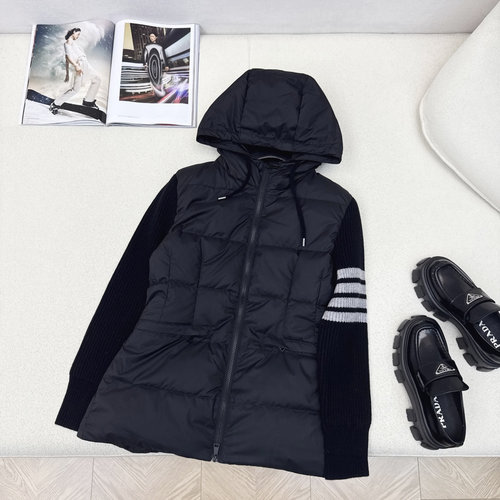 Thom Browne Exclusive Wool-Spliced Hooded Down Jacket with Waist Feature