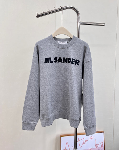 Jil Sanders Letter Print Round Neck Casual Hoodie with Contrasting Thread Details