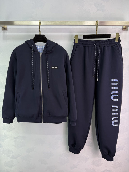 Miu Miu Double-Sided Zip-Up Jacket and Cuffed Pants Suit with Logo