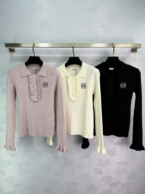 Loewe Classic Logo Embroidered Knitwear with Ruffled Details
