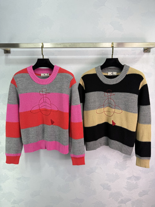 Vivienne Westhood Knitted Round Neck Pullover with Color Block and Logo Embroidery