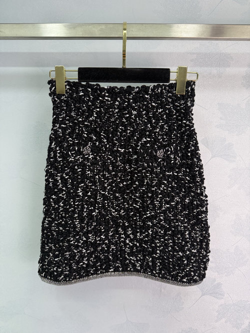 Chanel Water Diamond Trim Knit Vest and Skirt Set Featuring Double C Logo