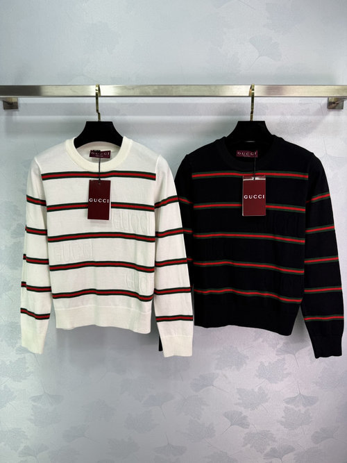 Gucci Jacquard Pullover Sweater with Red-Green Stripes