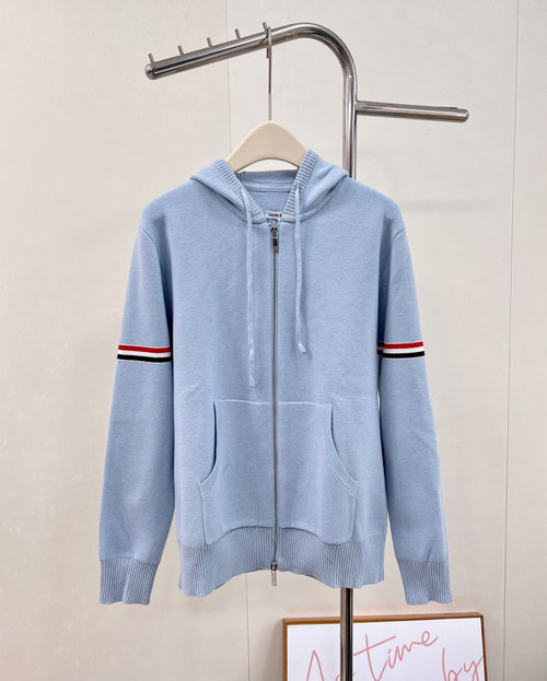Thom Browne Double Sleeve Badge Hooded Knit Cardigan for Multiple Occasions