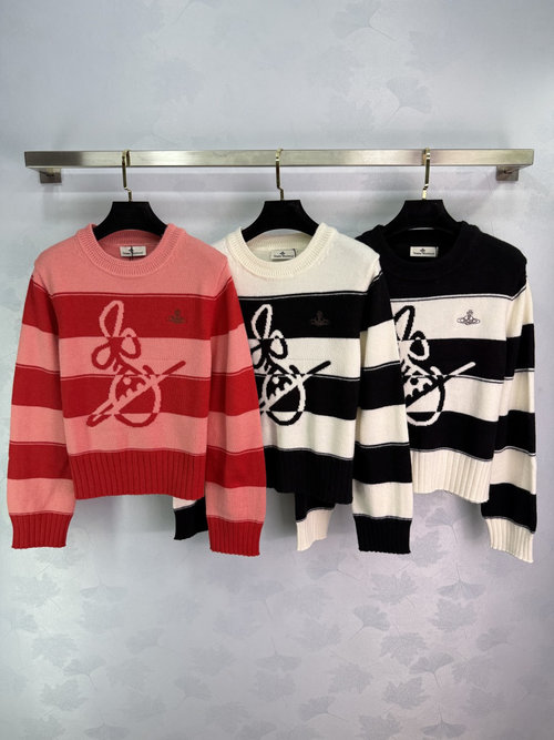 Vivienne Westhood Striped Sweater with Rabbit Embroidery