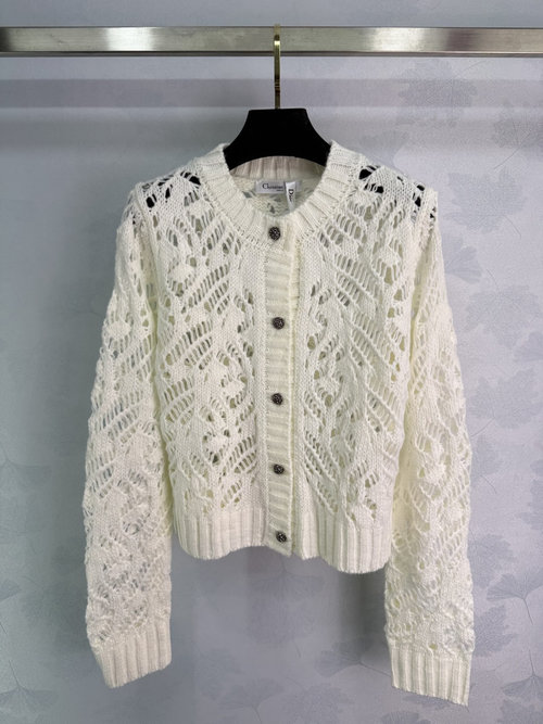 Dior Hollowed Knit Cardigan with Blackened Rhinestone Buttons