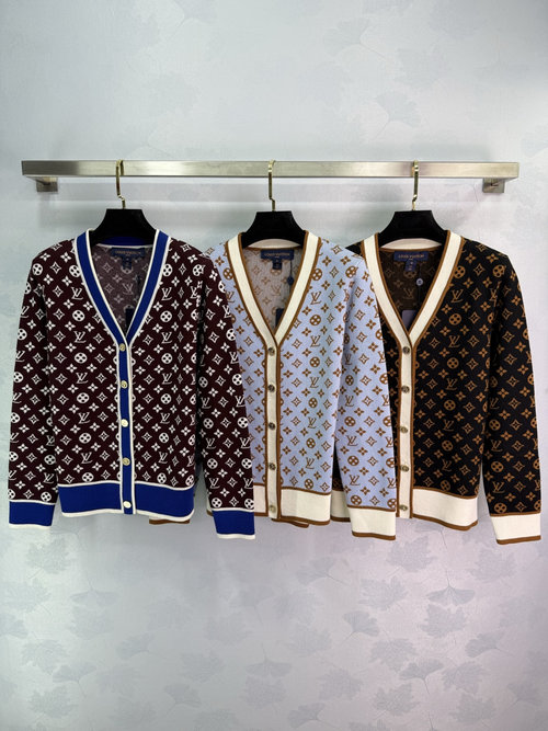 Louis Vuitton V-Neck Jacquard Knit Cardigan with Four-Leaf Clover Logo