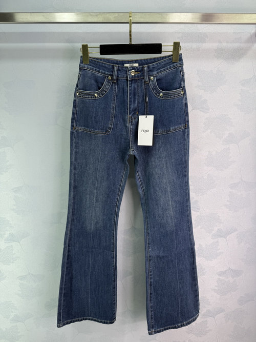 Fendi Embroidered Logo Flared Jeans in Custom Stretch Cotton