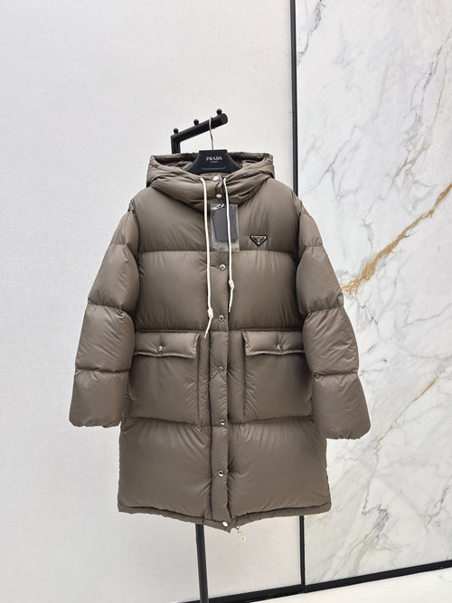 Prada Hooded Down Puffer Jacket with Original Logo