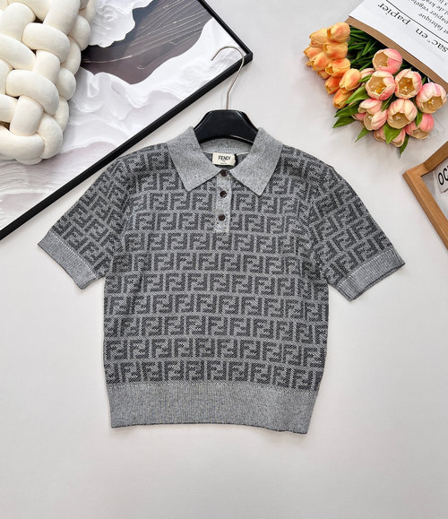 Fendi Fancy Collar Knit Short-sleeved Top Featuring Double F Logo