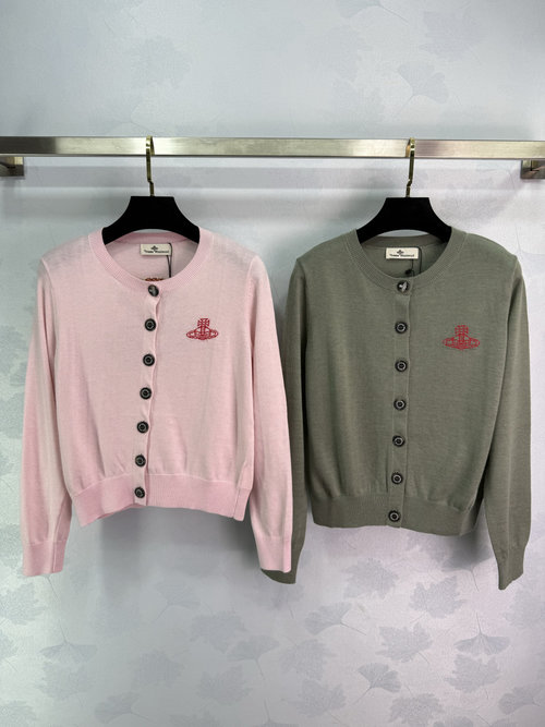 Vivienne Westhood Embroidered Logo Knitted Cardigan with Saturn Back Design, Soft