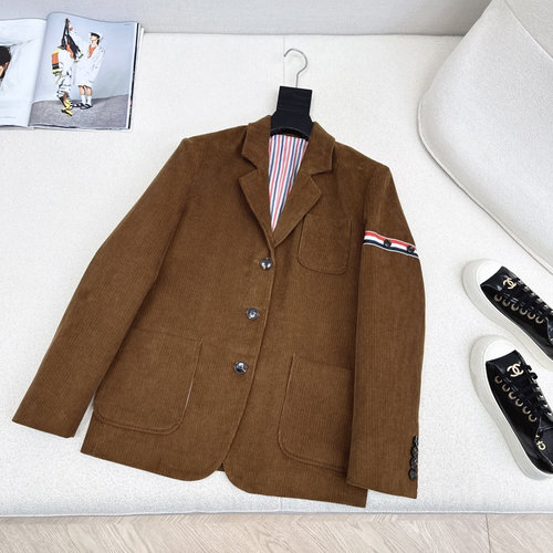 Thom Browne Classic Three - Color Stripe Corduroy Blazer with Details