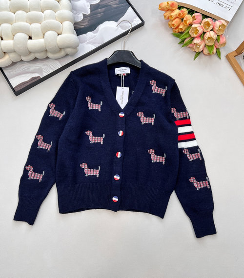Thom Browne Vintage Full-embroidered Puppy Knit Cardigan, Elegant