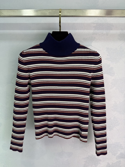 Celine Striped Knit Long-sleeved Top with Triumph Arch Embroidery