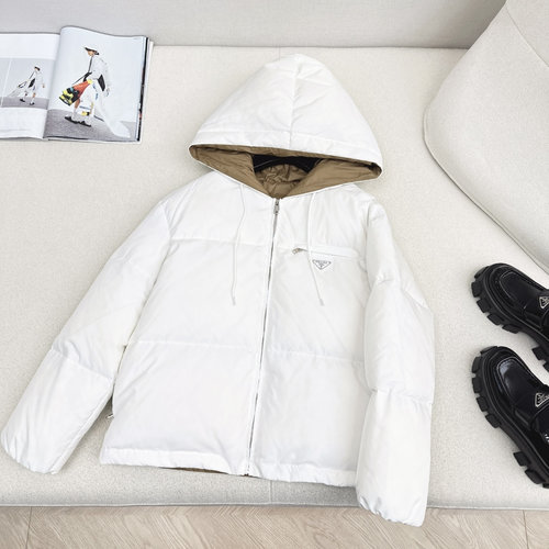 Prada Exclusive Triangular Logo Down Jacket, H-Shaped and Fashionable
